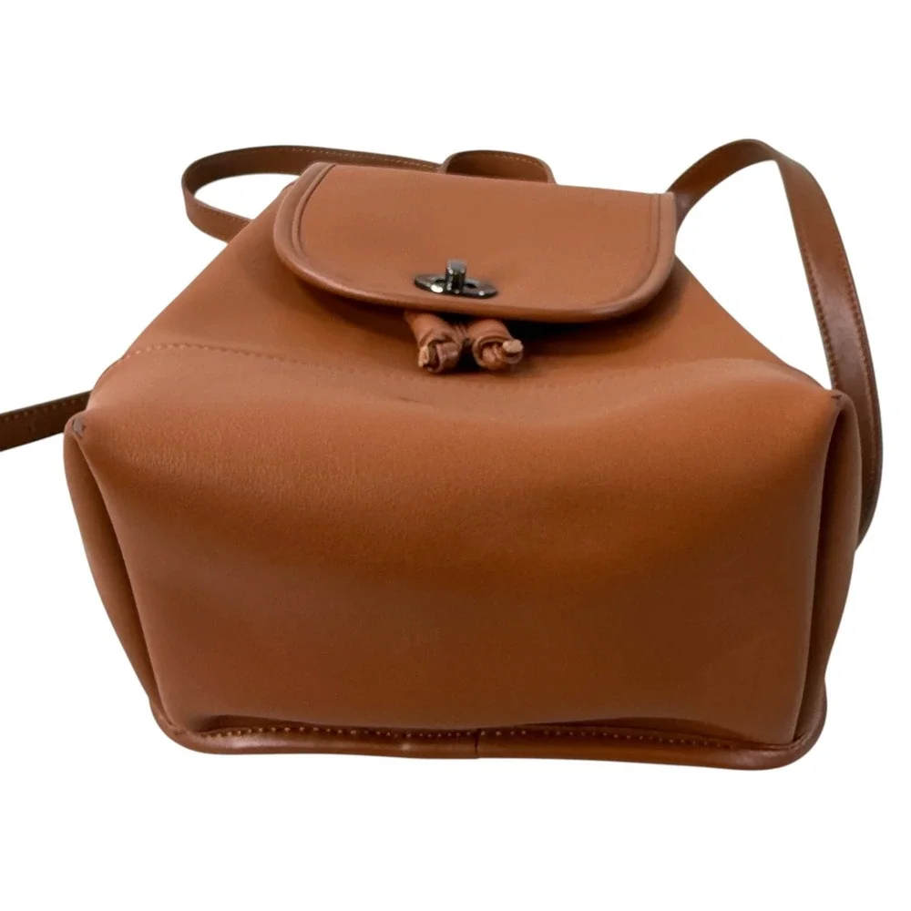 SUSU Nicole Cognac Brown Leather Mini Backpack Turn Lock Small